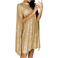 Hinvhai haljine za žensko čišćenje, žene Shring Solid haljina mini haljina s dugim rukavima zlato 6