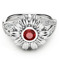 Miyuaadkai prstenovi izvršava ženska dva tona srebrna cvjetna prstena okrugla Diamond crveni suncokret