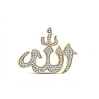 10KT Žuto zlato Muška okrugla Diamond Allah Islam Charm Privjesak CTTW