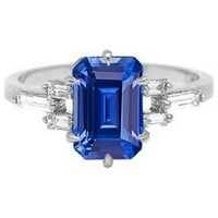 2. CT baguette dijamantni godišnjica smaragdni plavi safirni prsten, veličina 6.5