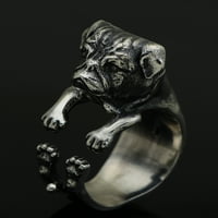 PUG DOG Podesivi biciklistički prsten s crnim špinelom draguljastog sterlingu srebra