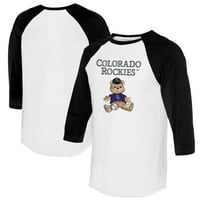 Ženska malena kauč bijela crna Kolorado Rockies Teddy Boy 3 4-rukav Raglan majica