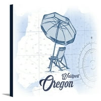 Waldport, Oregon - stolica za plažu i kišobran - plava - obalna ikona - Lintna Press Artwork