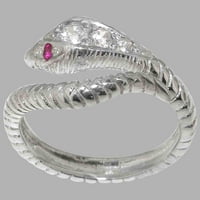 British napravio 18k bijelo zlatni sintetički kubični cirkonijski i prirodni rubin ženski rubni prsten