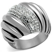 Alamode TK1304- Ženski polirani prsten od nehrđajućeg čelika sa gornjim klasom kristal u čisti - veličine