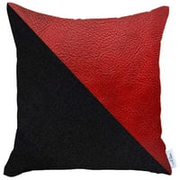 Boemian Handmade Dekorativni jastuk za bacanje vegana Fau kožna puna 18 18 crno-crveni kvadrat za kauč,