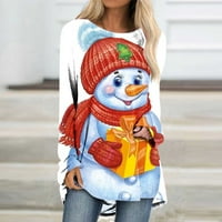 Božićni plus veličine Dugih rukava Tunni za žene za žene Loase Fit Snowman Graphic Tee majice Slatka