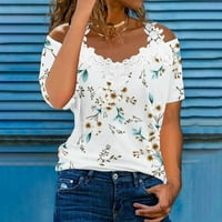Žene plus veličina modna žena kauzalna bluza za bluzu čipke kratkih rukava majica ljetnih vrhova plava