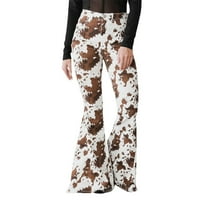 Ženske hlače Modni casual visokog struka krava za štampu pantalone za noge, široke traperice džepne