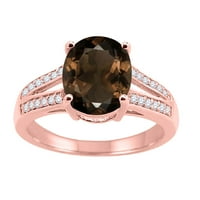 Mauli dragulji za žene 2. karat ovalni dimočni kvarc i dijamantni prsten 4-prong 10k ruže zlato