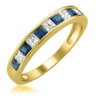 1. Carat Princess-Cut Diamond i Blue Sapphire Vjenčani prsten u 14k žutom zlatu