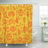 Smeđa Doodle Halloween bundeve mačke bat duh lobanje žuta uzorka za zavjese za tuširanje