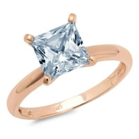 2. CT sjajna princeza Rezani prirodni akvamarinski 14k Rose Gold Solitaire prsten SZ 4.5