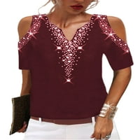 Capreze casual labava majica za žene Moderan print V vrat sa ramena vrhovi ljetni dnevni praznični bods