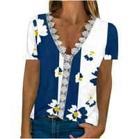 Otvor ženska majica cvjetni print čipka tri bluza s kratkim rukavima V-izrez casual vrhovi