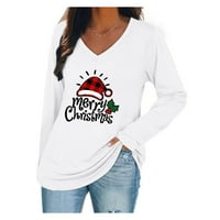 Kiplyki Ženske košulje Božićni popust V-izrez dugih rukava T-majica Štampanje labavih bluza vrhova