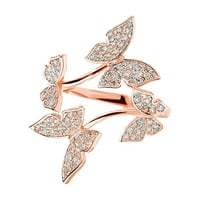 Momine Podesivi otvoreni prsten srebrni kristalni podesivi prstenovi leteći leptiri prsten za vjenčanje