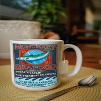 FL OZ Keramička krigla, Monterey, Kalifornija, morska hrana Vintage Znak, Perilica posuđa i mikrovalna