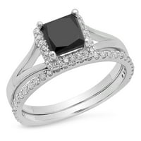 Zbirka Dazzlingock 1. Carat 10K Crno-bijeli dijamant Bridal Halo Angažman prsten, bijelo zlato, veličina