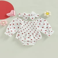 SUNISERY TODDLER Baby Girls Heart Print Romper dugih rukava od ramena Ruched PlaySuit Newbornical odjeće