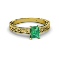 Smaragd 7x cvjetni ugravirani žaljenje za angažman prsten 0. Carat u 14K žutom zlatu .Size 8.0