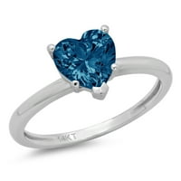 2.0ct Heart Cut plavi prirodni London Blue Topaz 18k Bijelo zlato Graviranje Izjava Godišnjica Angažovanje vjenčanja SOLITAIRE Veličina prstena 11