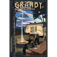 Dekorativni ručnik za čaj, pregača Granby, Kolorado, Retro kamperi i jezero sa Bear porodicom, Unisex,
