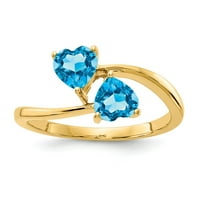 Čvrsta 14k žuto zlato srce plavo Topaz zaručničke prstene veličine 5
