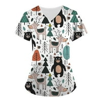 Bluze za žene životinje tiskane džepne pilinge Bluze za žene V izrez kratki rukav crni XL ženski vrhovi