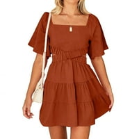Ženska haljina kratkih rukava kvadratna reza za vrat Ležerna letnje ljetna kratka haljina