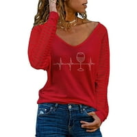 Modna žena V-izrez dugih rukava Majica Jeseni ispis Labavi vrhovi plus veličine Bluzes Majica Dressy