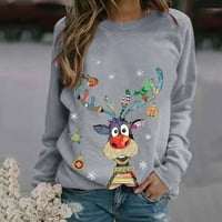 Ženska modna slobodno vrijeme Božićni print Dugi rukav pulover vrh