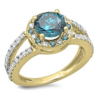 DazzlingRock kolekcija 2. Carat 14k Blue & White Diamond Bridal Split Shank Halo Angažman prsten, žuto
