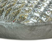 Dekorativni srebrni 12 x14 lumbalni jastuk, svileni šljokice i kristalni dullov jastuk, geometrijski