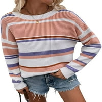 Singreal ženski džemper Rainbow Šareni prugasti džemperi dugih rukava Crew Bool Block Casual pulover