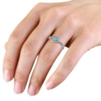 Blue Topaz kamen sa bočnim dijamantima zaobići zaručnički prsten 0. CT TW u 14k bijelo zlato .Size 8.5