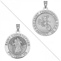 Biciklizam - Saint Christopher dvostruko sportska vjerska medalja Čvrsta 14k bijelo zlato