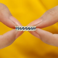 Polu vječni prsten sa laboratorijama stvoren plavi safir i dijamant, 14k žuto zlato, US 9,50