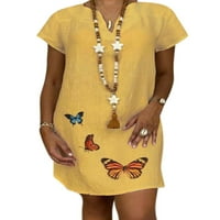 Ženska kratka rukava labava posteljina mini haljina plus veličina V izrez ljeto sunčat