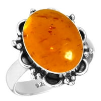 Sterling srebrni prsten za žene - muškarci narančasti jantar dragulja Srebrna veličina prstena u novembru