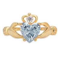 1. CT Sjajno srce simulirano Blue Diamond 14K žuti zlatni pasijans obložen prsten sz 6.5