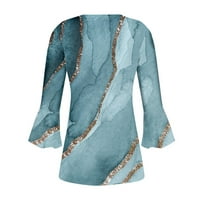 Dugme Swirts za žene Print Tunic Ljetni vrhovi Dressy Casual Bell rukava V izrez Spring Bluze
