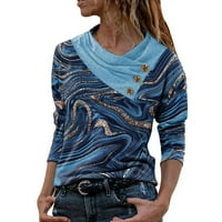 Žene dugih rukava dugih rukava poprečni ovratnik v Geometrija na vratu T majica dugme pulover na vrhu
