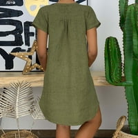 Ljetne haljine Trendy V-izrez Kratki slobodno vrijeme A-line čvrste haljine kratkih rukava Army Green