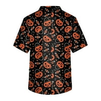 Umitay Plus size s pilingom modni muški kratki rukav V izrez Halloween Ispis Radni džep za prsa