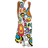 Maxi haljine za žene džepovi modni prugasti cvjetni ispis grafički grafički bez rukava za odmor duga