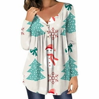 Loopsun Ljetna štednja odjeća za žene, ženski povremeni božićni ispisani pulover okrugli vrat dugi rukavi