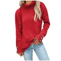 Popust Ženska modna turtlenack džemper casual puni gumb Leanter dugih rukava pulover, pulover skakač