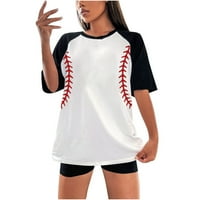 CLlios bejzbol mamine majice za žene kratki rukav grafički majica Trendy Crew vrat ljetni gornji patchwork