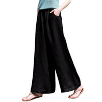 Elastična prozračna pantalona labava pamučna posteljina pantne pantalone sa džepom za posao sa loptom